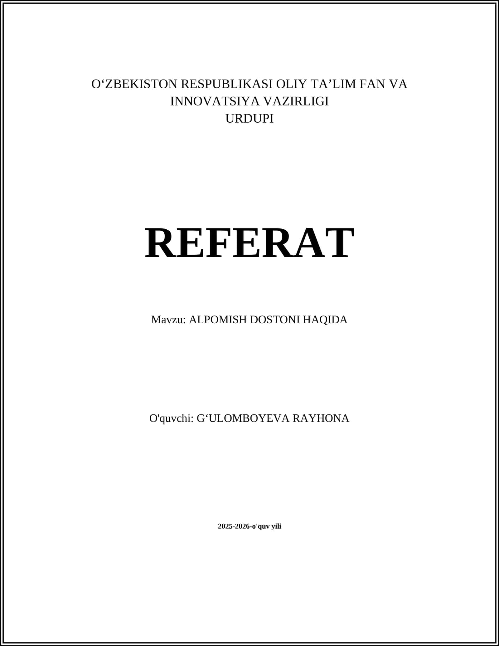 ALPOMISH DOSTONI HAQIDA
