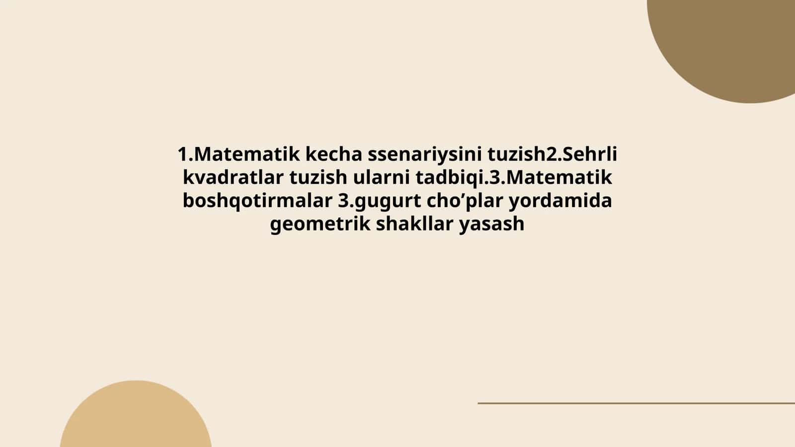 Mavsumning Matematikadan sinfdan tashqari ishlarni tashkil qilish fanidan tayyorlagan taqdimoti