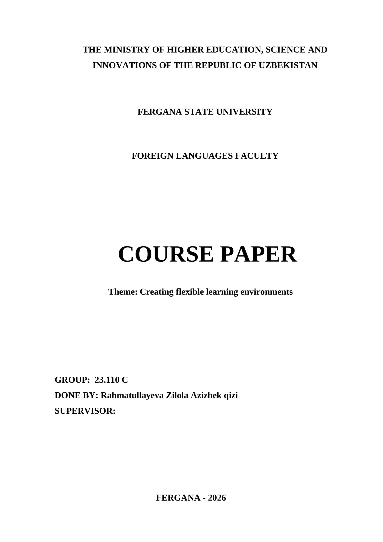 Course Paper on Creating Flexible Learning Environments