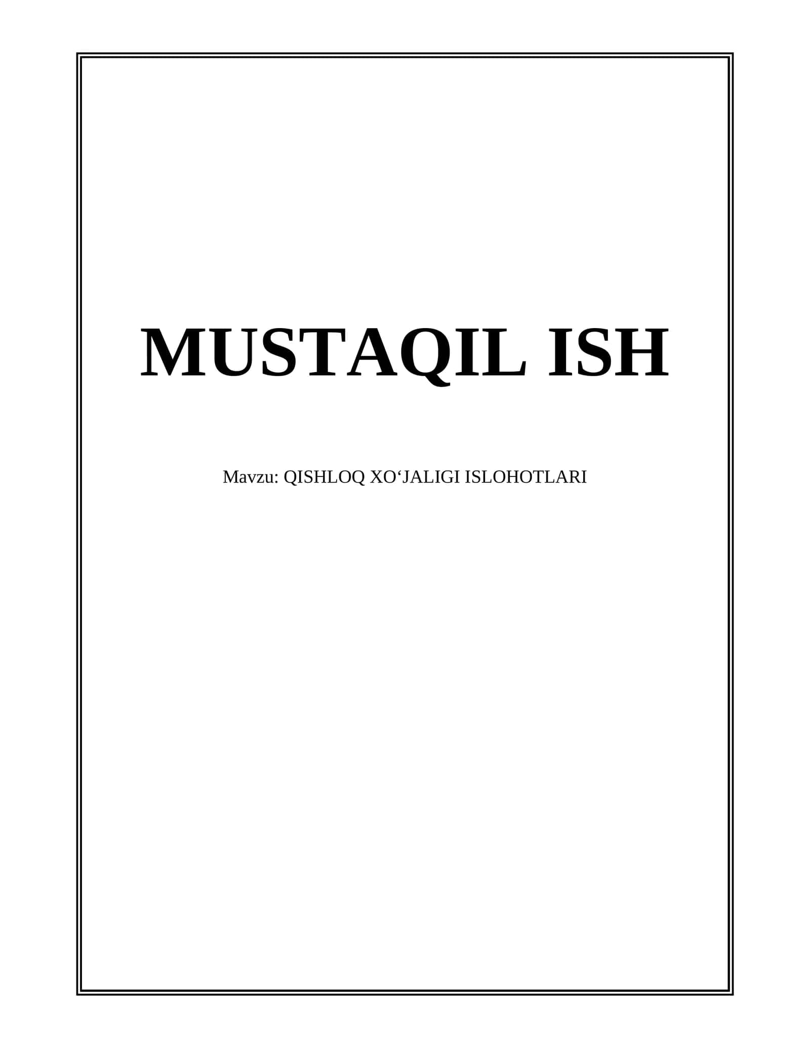 QISHLOQ XOʻJALIGI ISLOHOTLARI