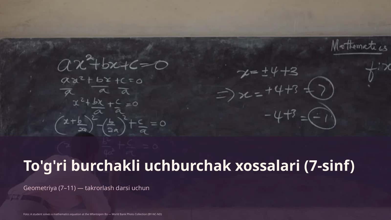 To'g'ri burchakli uchburchak xossalari (7-sinf)