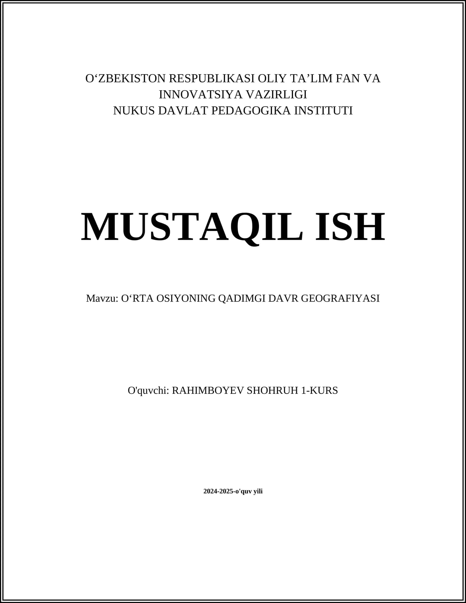 O‘RTA OSIYONING QADIMGI DAVR GEOGRAFIYASI