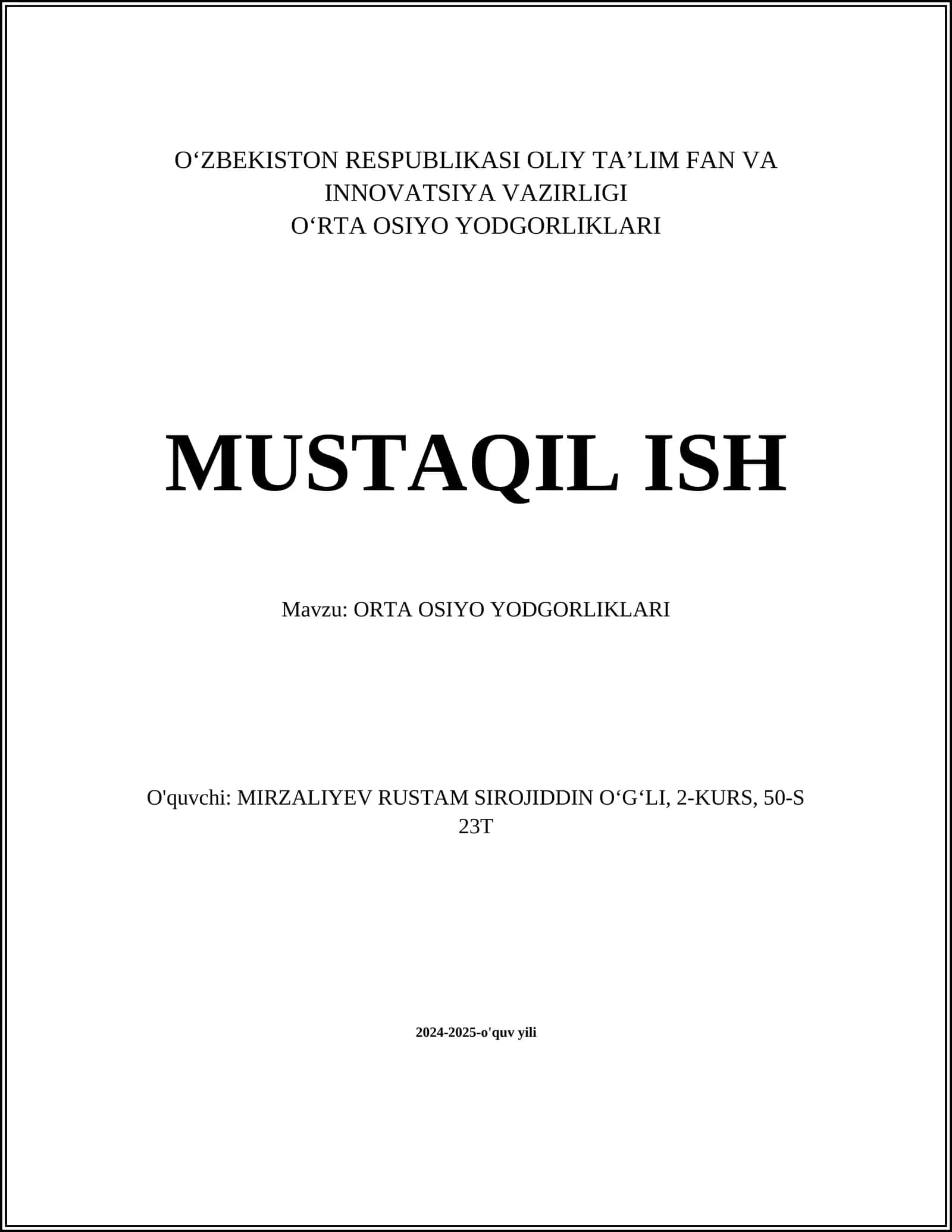 ORTA OSIYO YODGORLIKLARI
