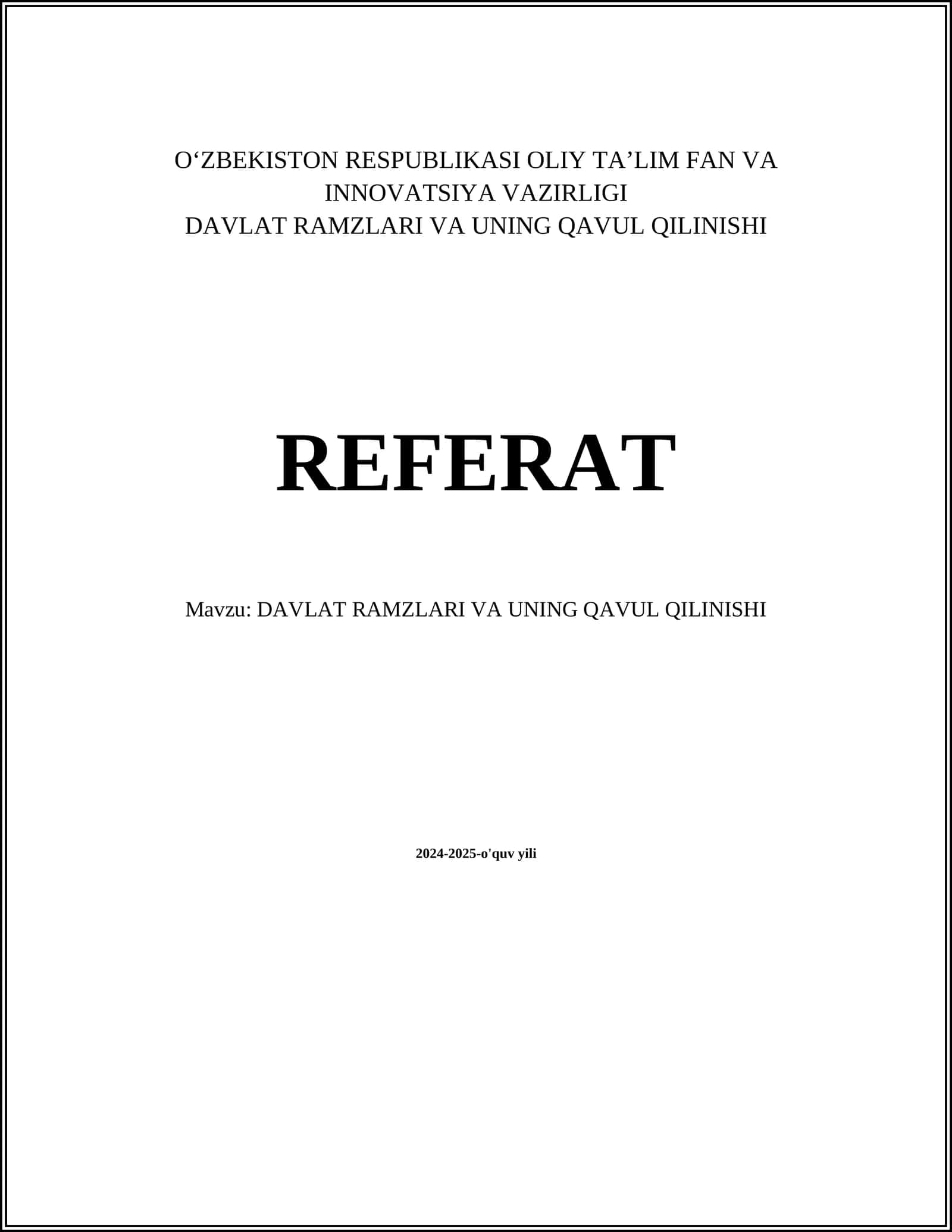 DAVLAT RAMZLARI VA UNING QAVUL QILINISHI