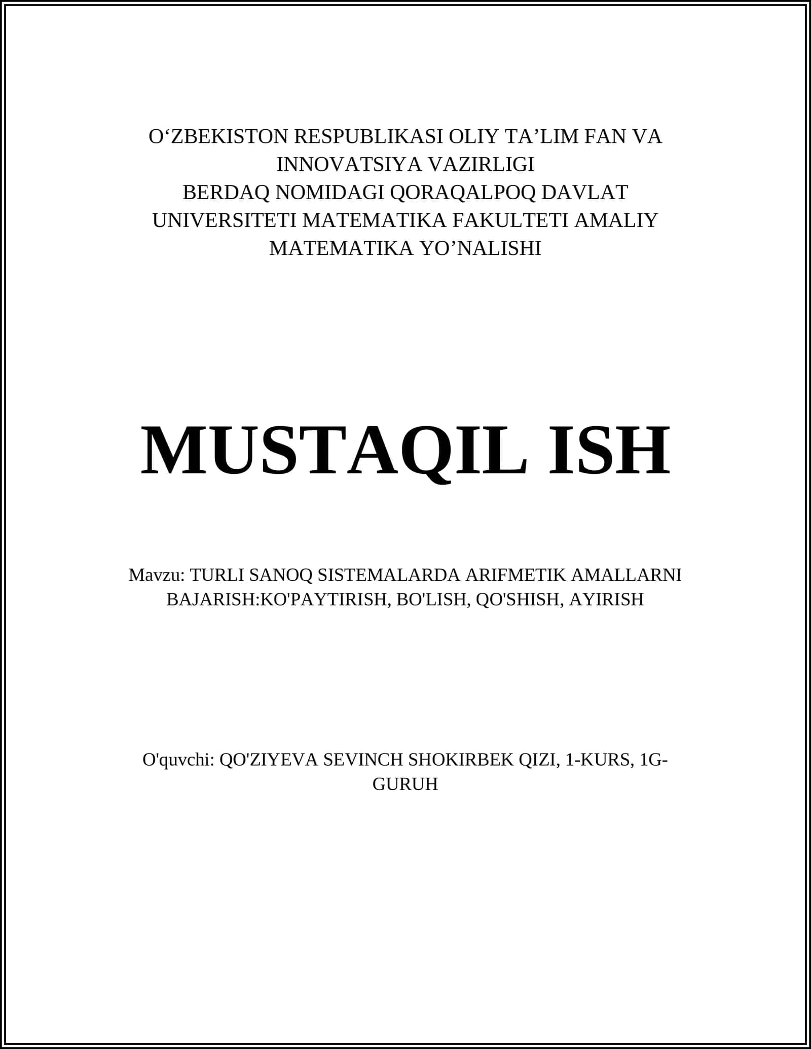 Ikkilik sanoq tizimida qo‘shish