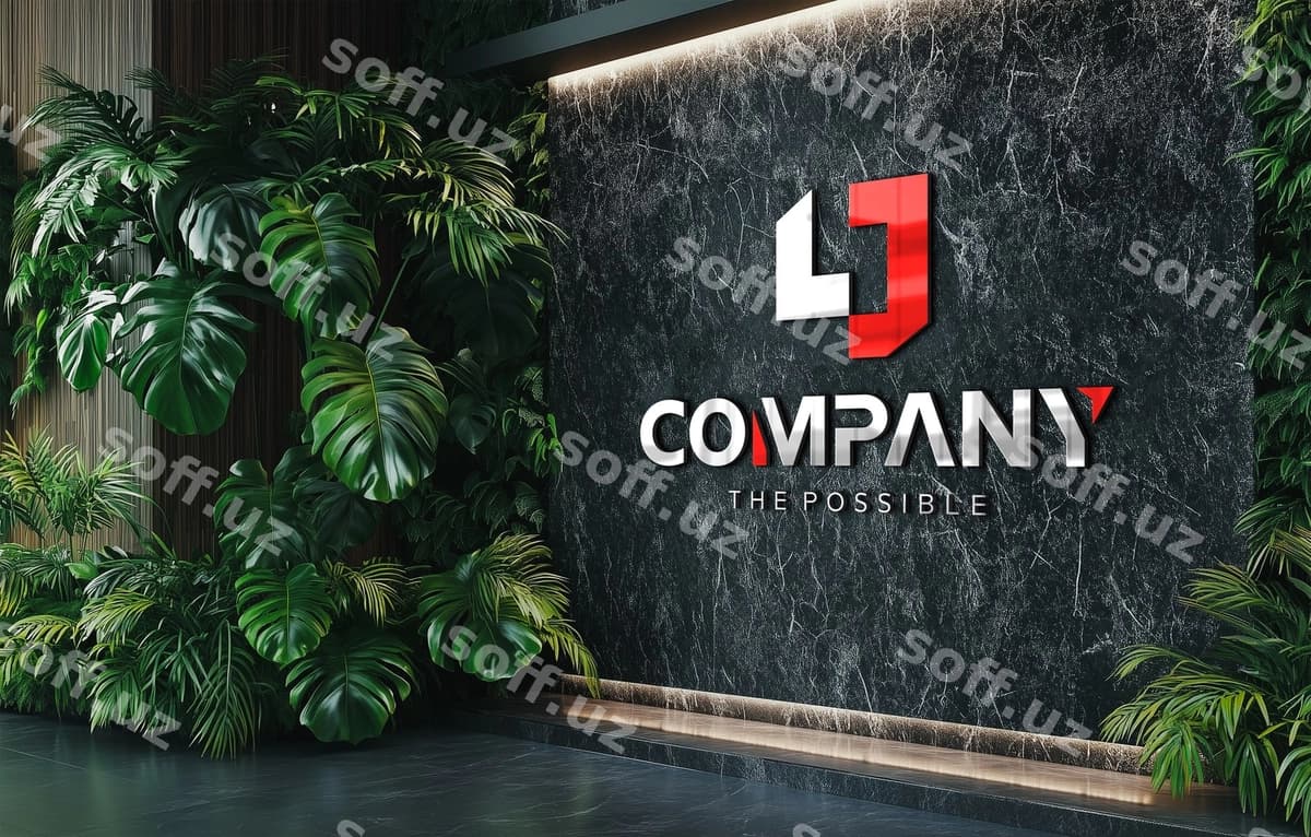 3d ofis qabulxona devar mockup | 3d office reception wall mockup