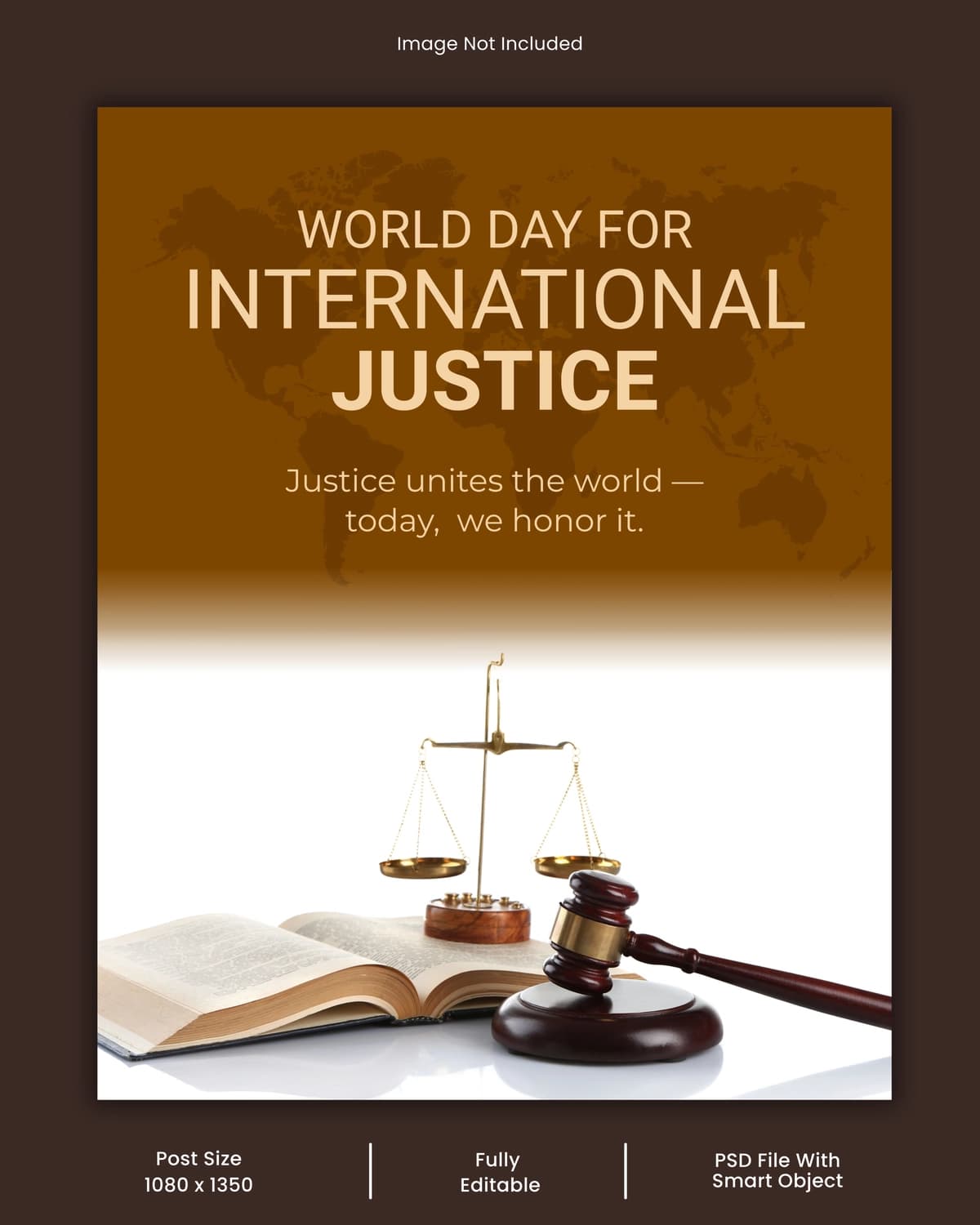 Butunjahon kuni xalqaro adliya dizayn qonuni plakat shabloni | World day international justice design law poster template