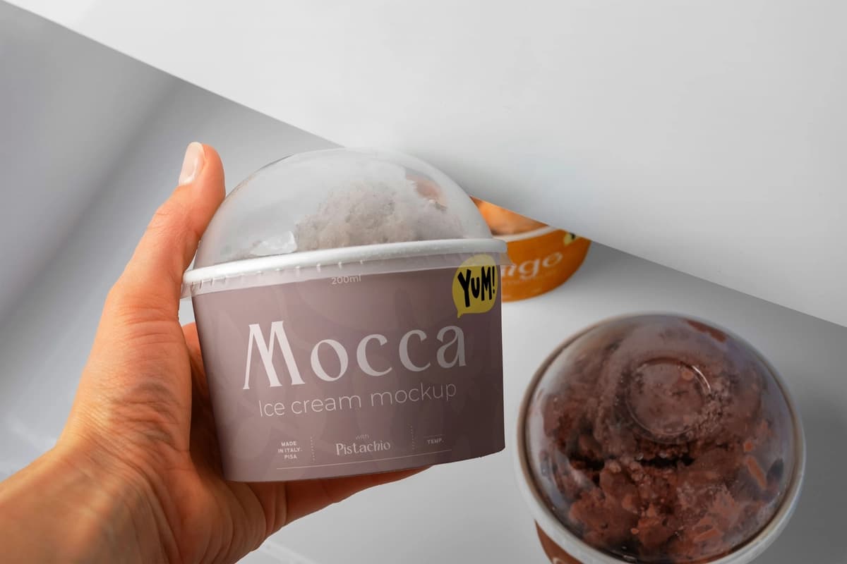 Muzqaymoq ushlab turgan qo‘l tepadan ko‘rinish | Top view hand holding ice cream