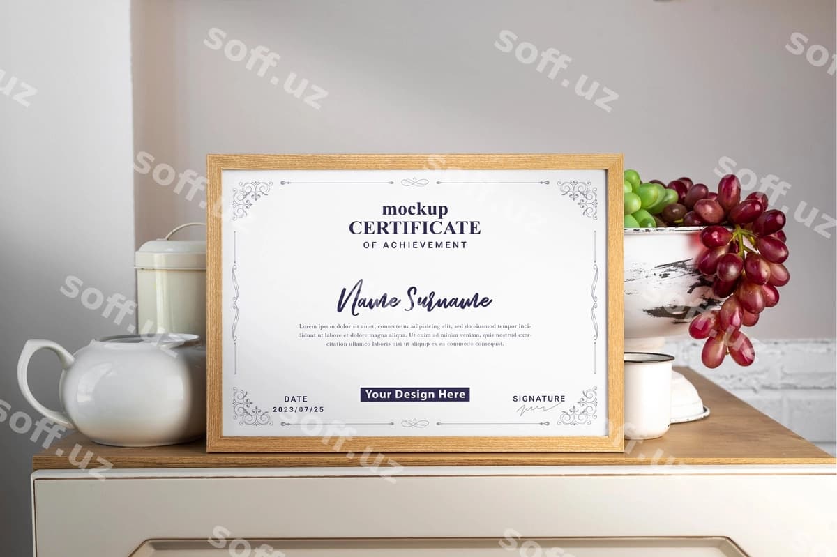 A4 gorizontal sertifikat mockup | A4 horizontal certificate mockup