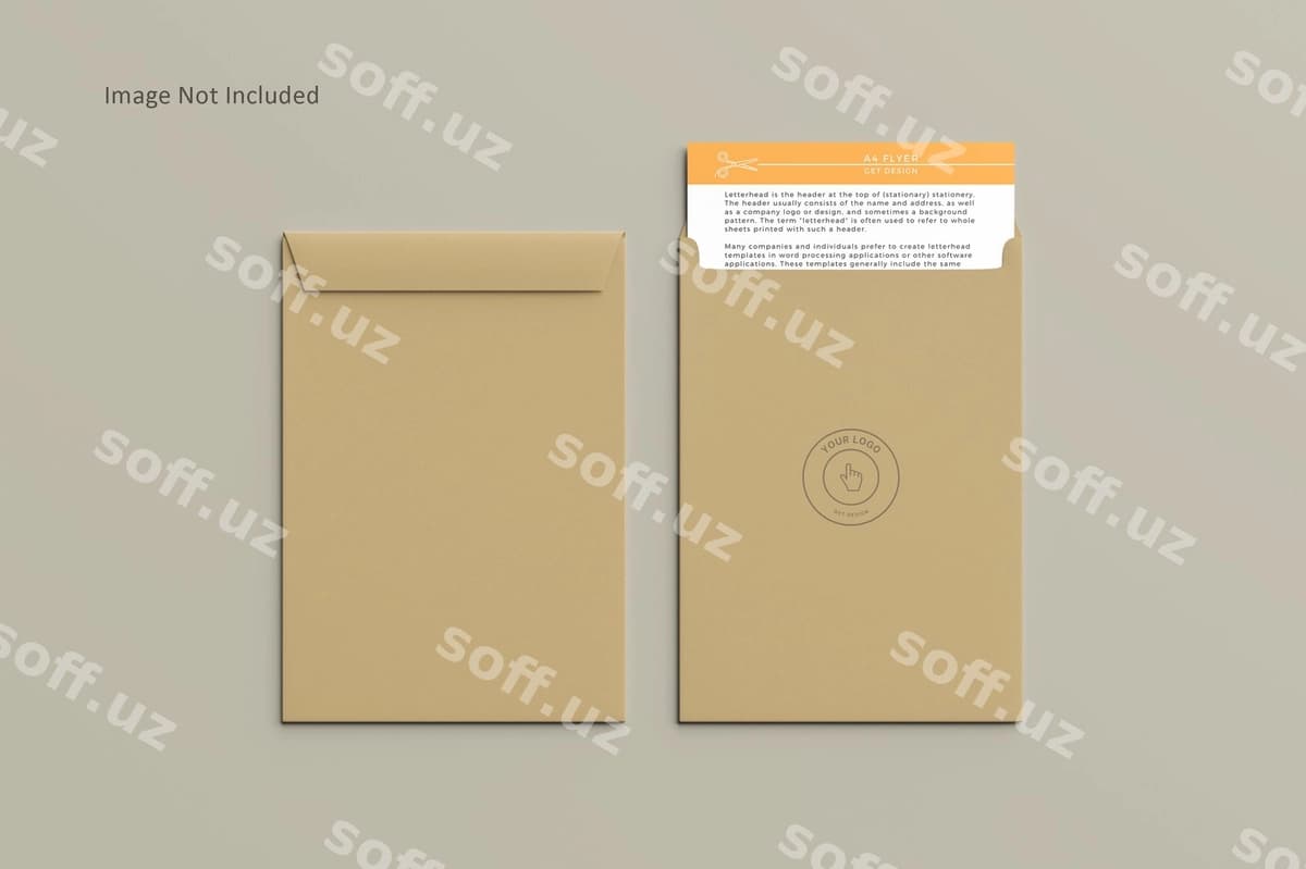 A4 varaq va konvert mockup | A4 paper with envelope mockup