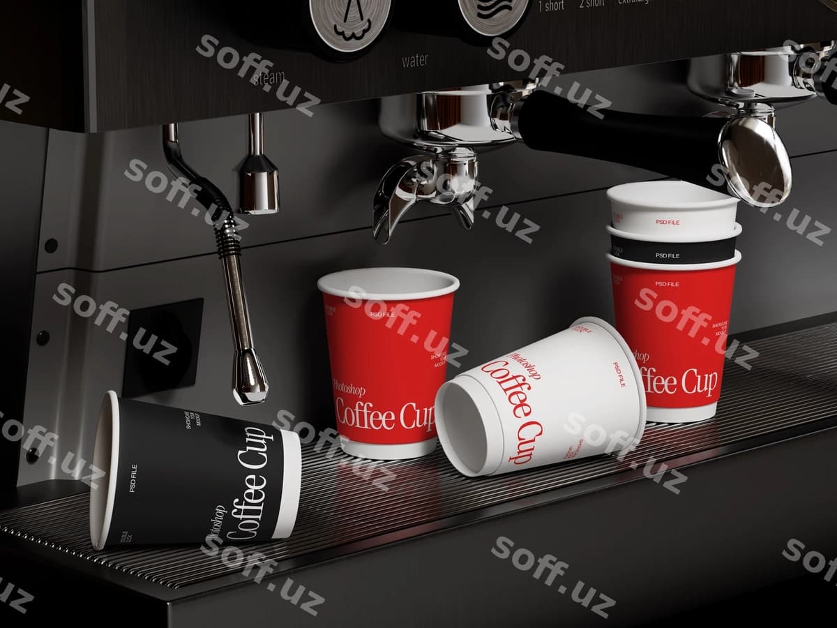 Qahve sochigi mockup espresso mashinasi | Coffee cups mockup espresso machine
