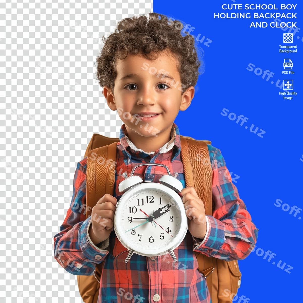 Chiroyli maktab o'quvchisi soatli rucksak bilan | Cute schoolboy with backpack clock