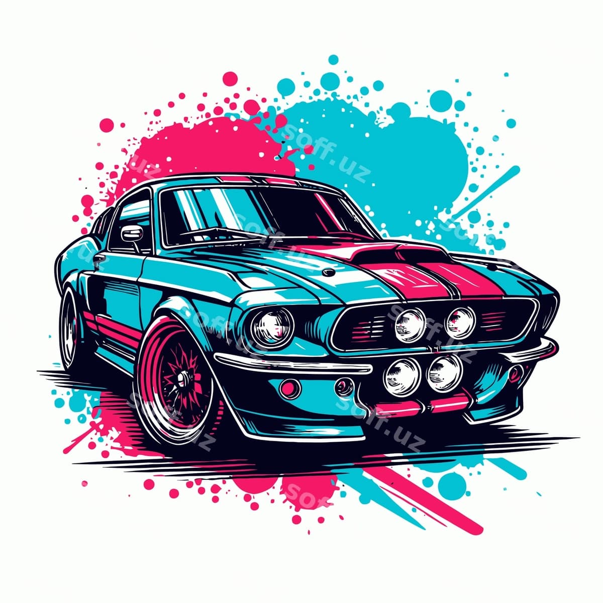 Chizish mashina ko'k qizil fonda | Drawing car with blue red background
