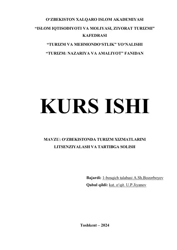 Oʻzbekistonda turizm xizmatlarini litsenziyalash va tartibga solish