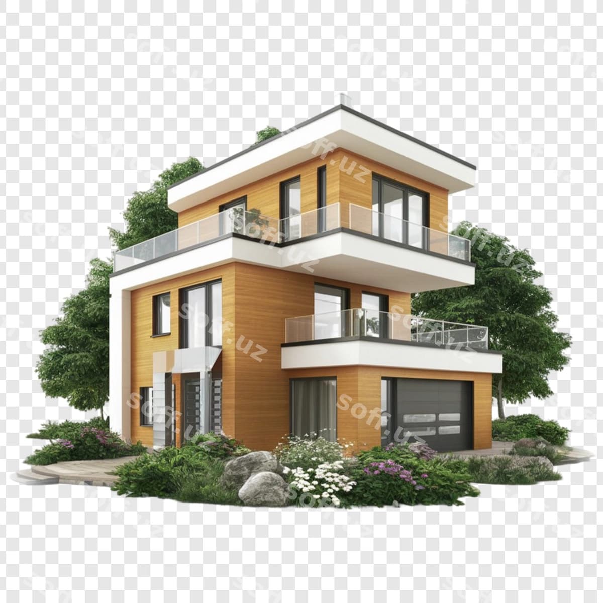 Uy balcony oq fon | House with balcony white background