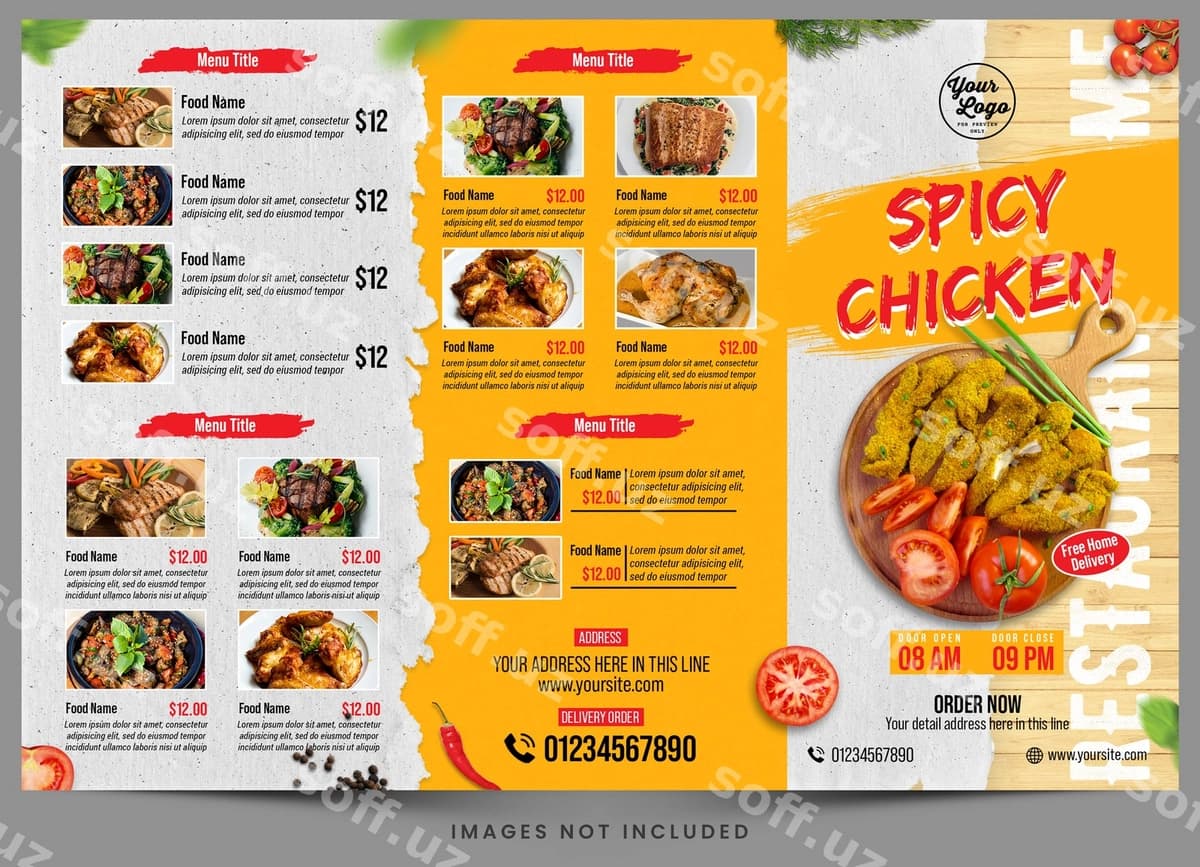 Menyu achchiq qovoq bilan taom rasmi | Menu spicy chicken with picture food it