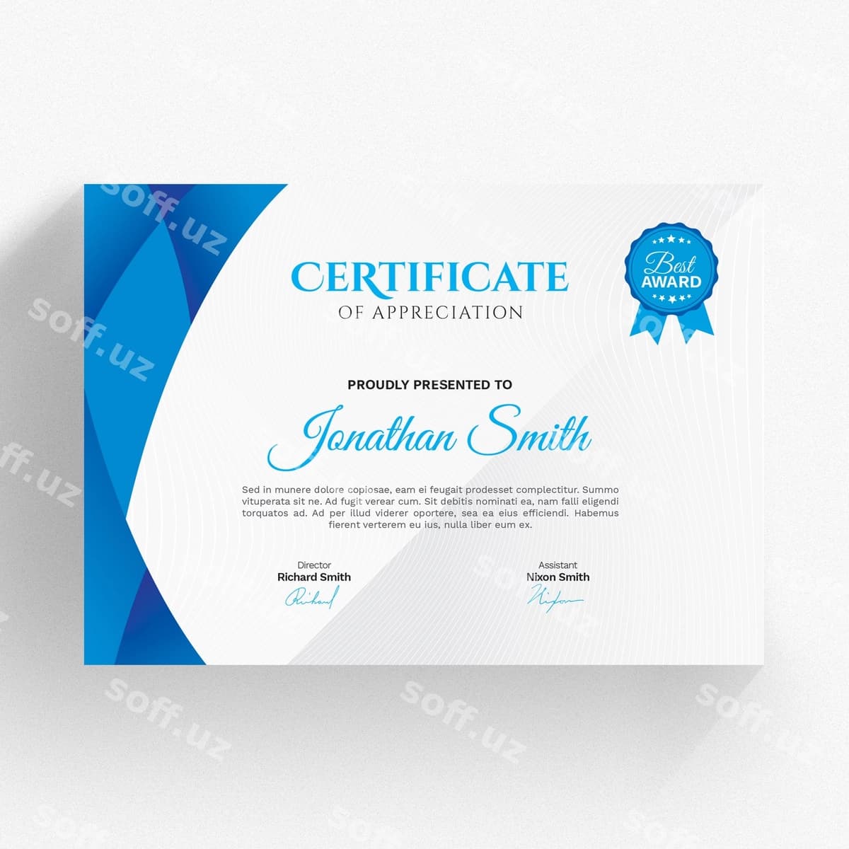 Zamonaviy ko'k sertifikat shabloni | Modern blue certificate template