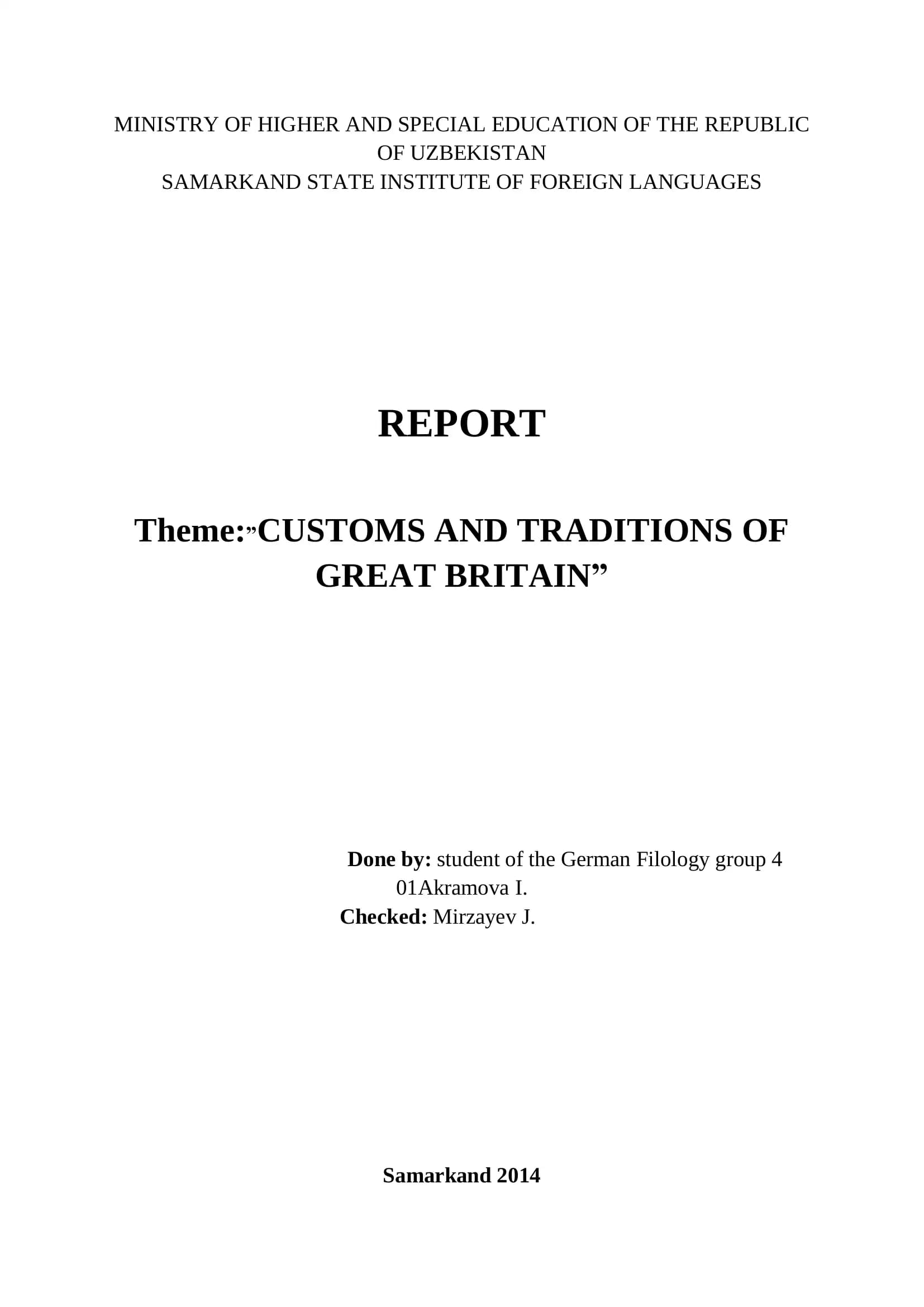 CUSTOMS AND TRADITIONS OF GREAT BRITAIN