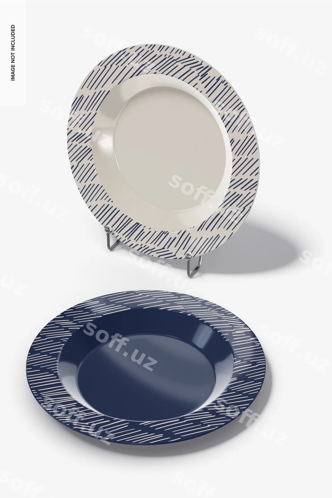 Porselen likoplari namuna o'ng ko'rinish | Porcelain plates mockup right view