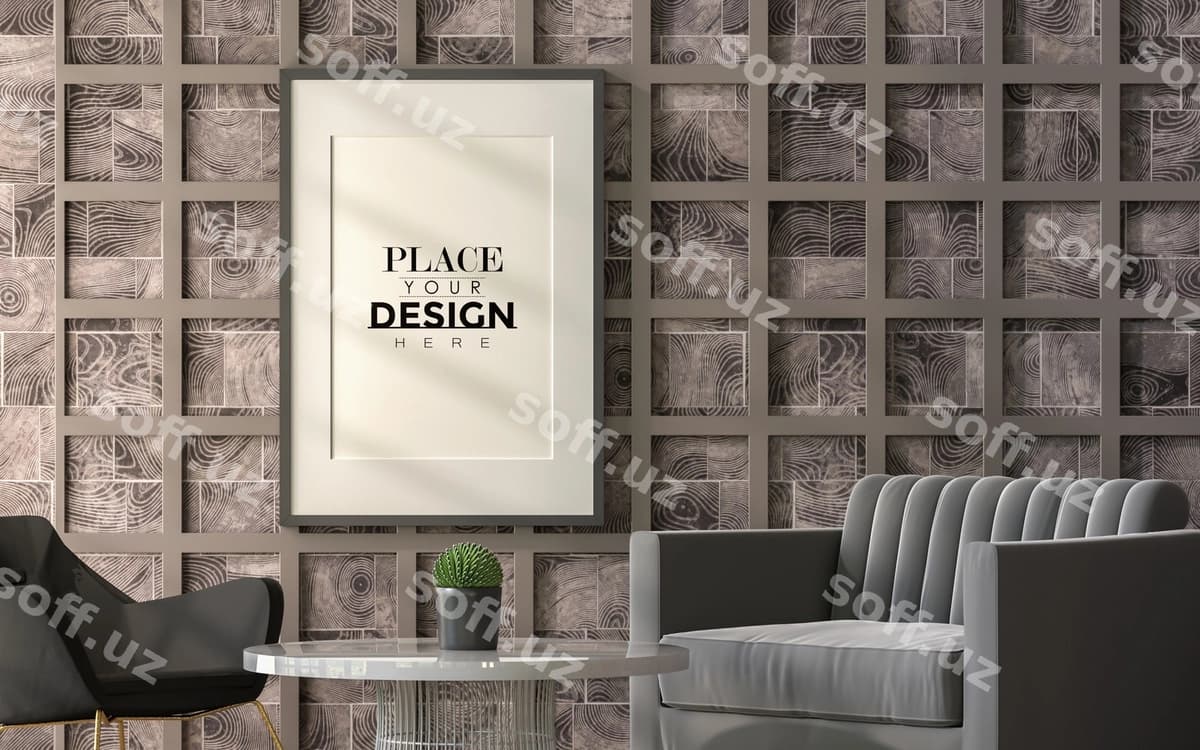 Poyezr ramka mehmonxona namunasi | Poster frame living room mockup