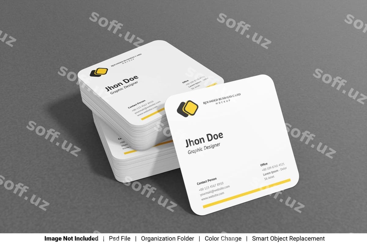 Aylantirilgan kvadrat biznes‑karta mockup | Rounded square business card mockup
