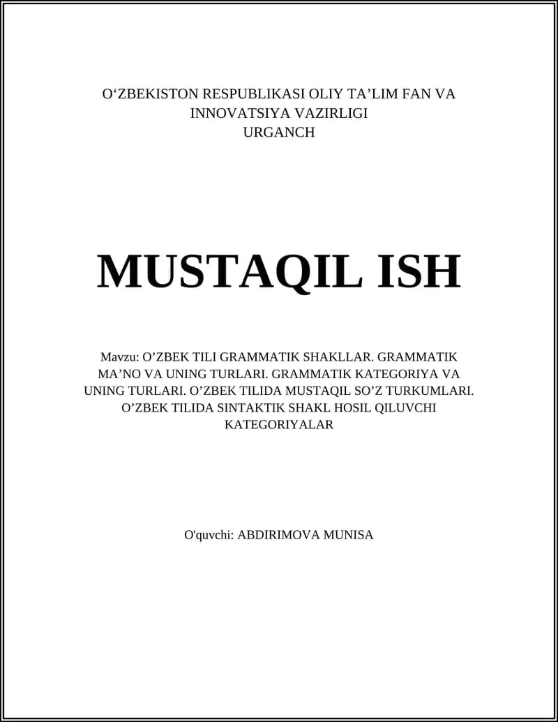 OʼZBEK TILI GRAMMATIK SHAKLLAR