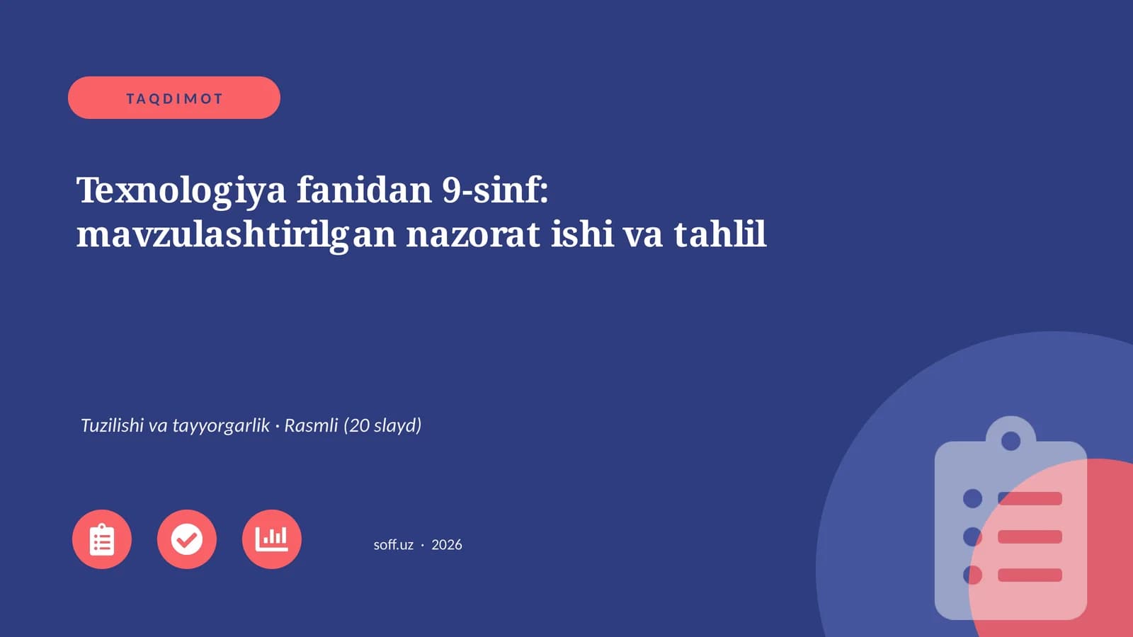 Texnologiya fanidan 9-sinf: mavzulashtirilgan nazorat ishi va tahlil