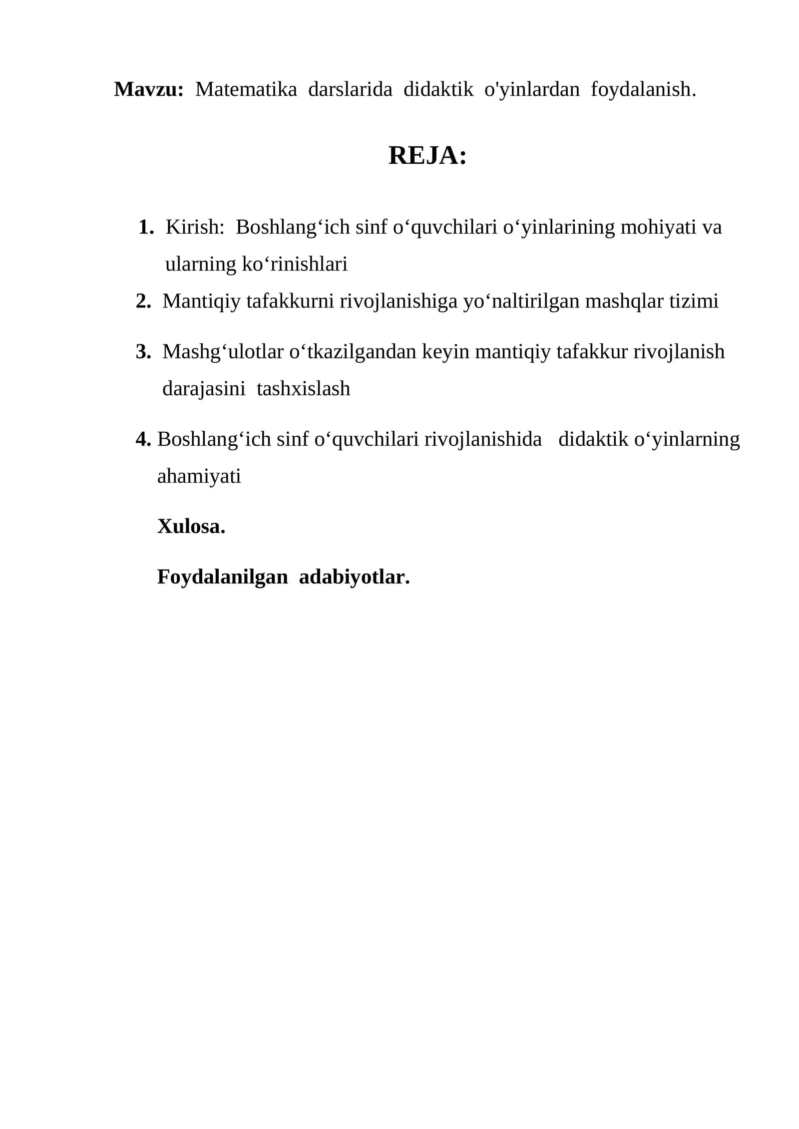 Matematika darslarida didaktik o'yinlardan foydalanish