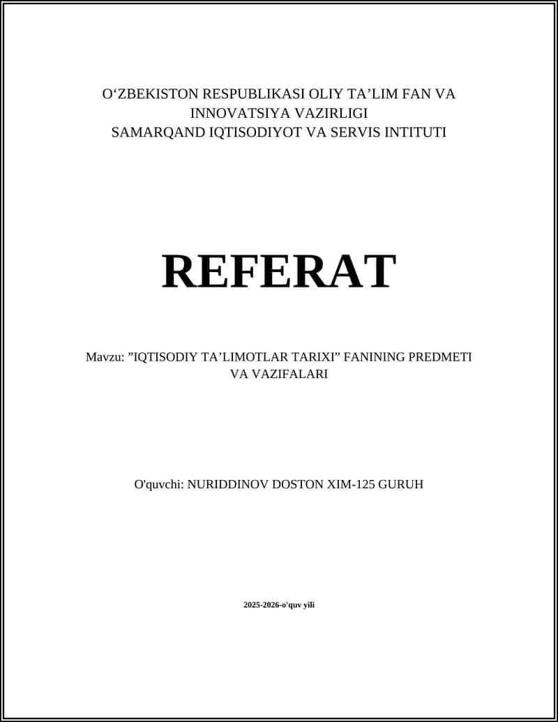 IQTISODIY TA’LIMOTLAR TARIXI