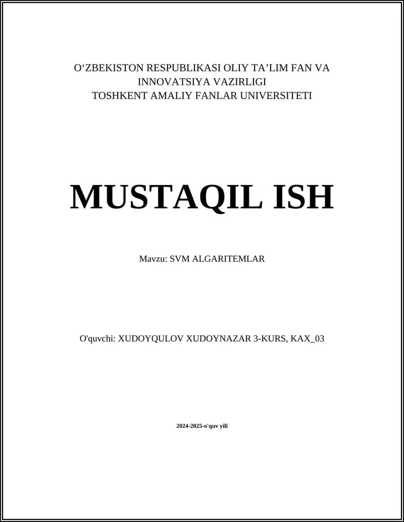 SVM ALGORITMLAR