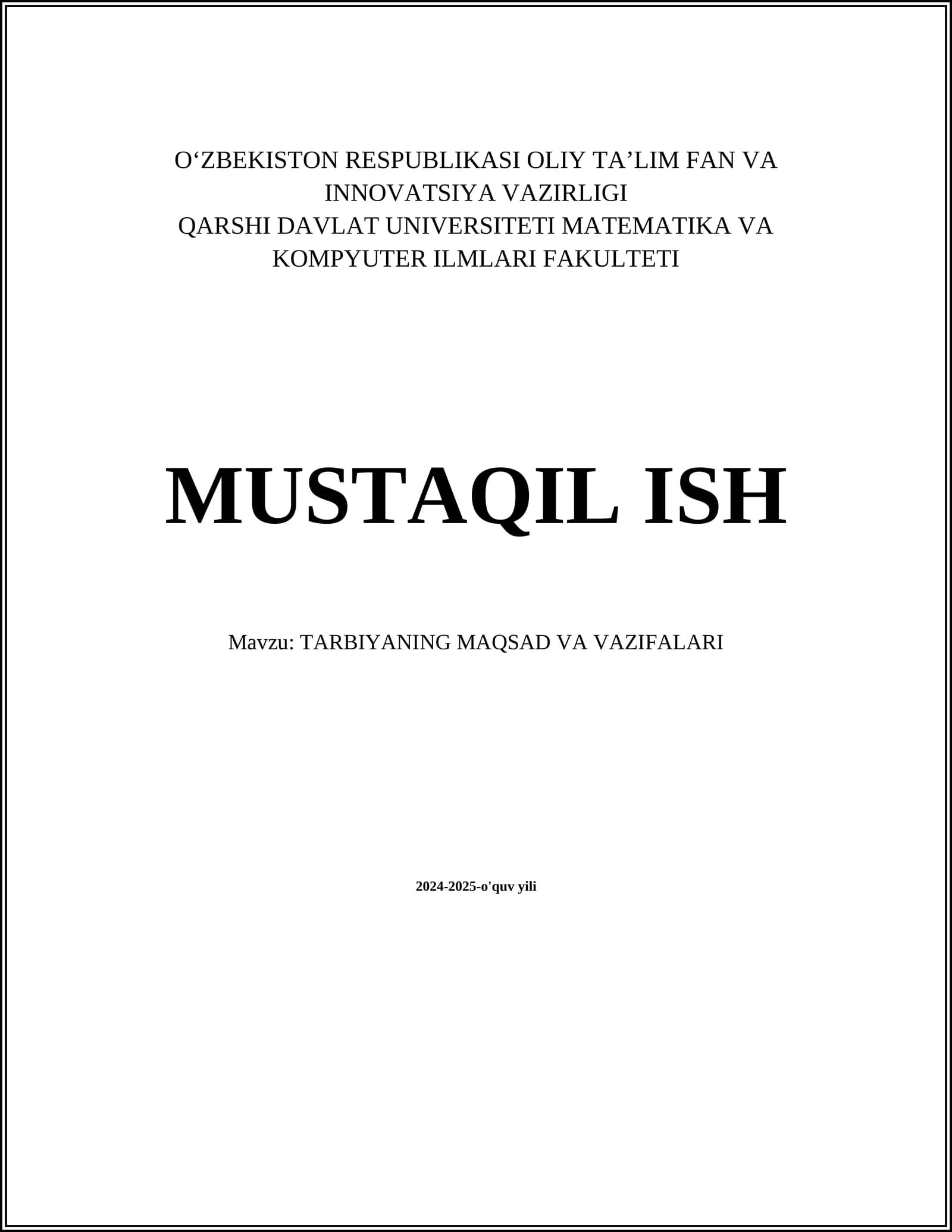 TARBIYANING MAQSAD VA VAZIFALARI