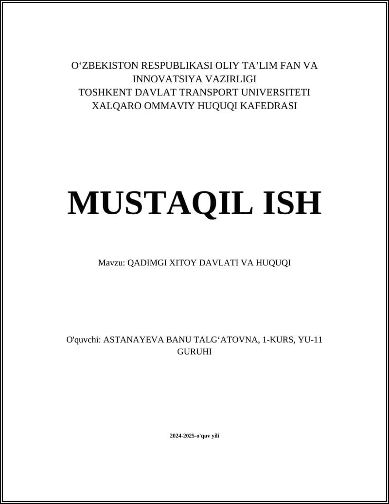QADIMGI XITOY DAVLATI VA HUQUQI