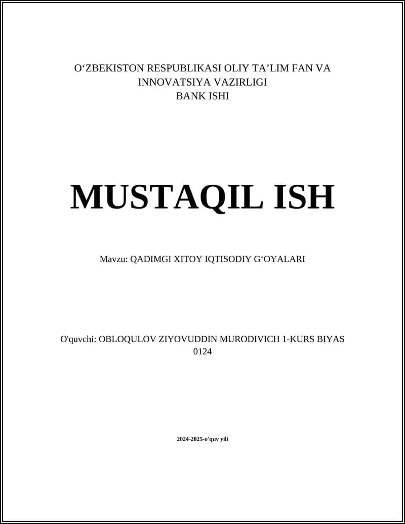 QADIMGI XITOY IQTISODIY G‘OYALARI