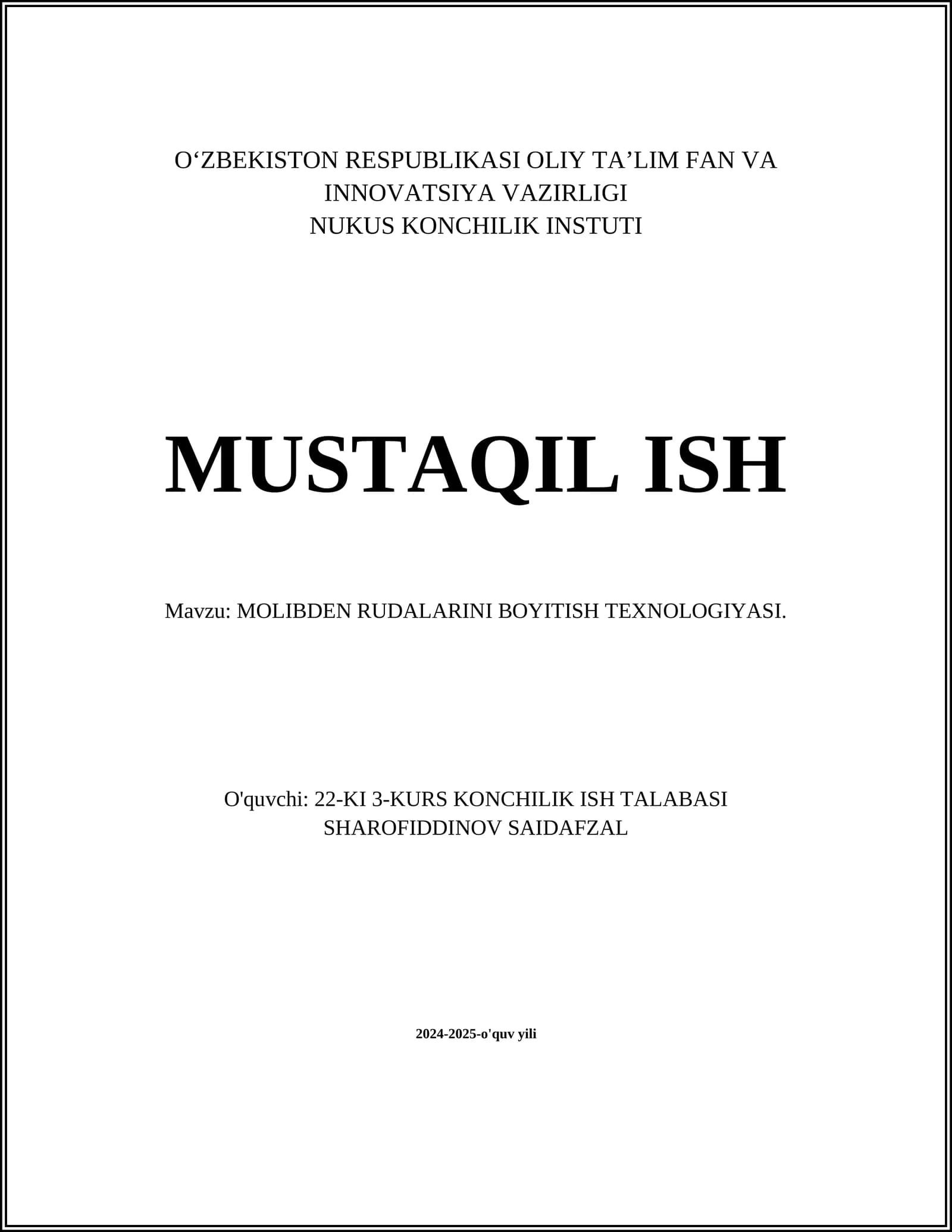 MOLIBDEN RUDALARINI BOYITISH TEXNOLOGIYASI