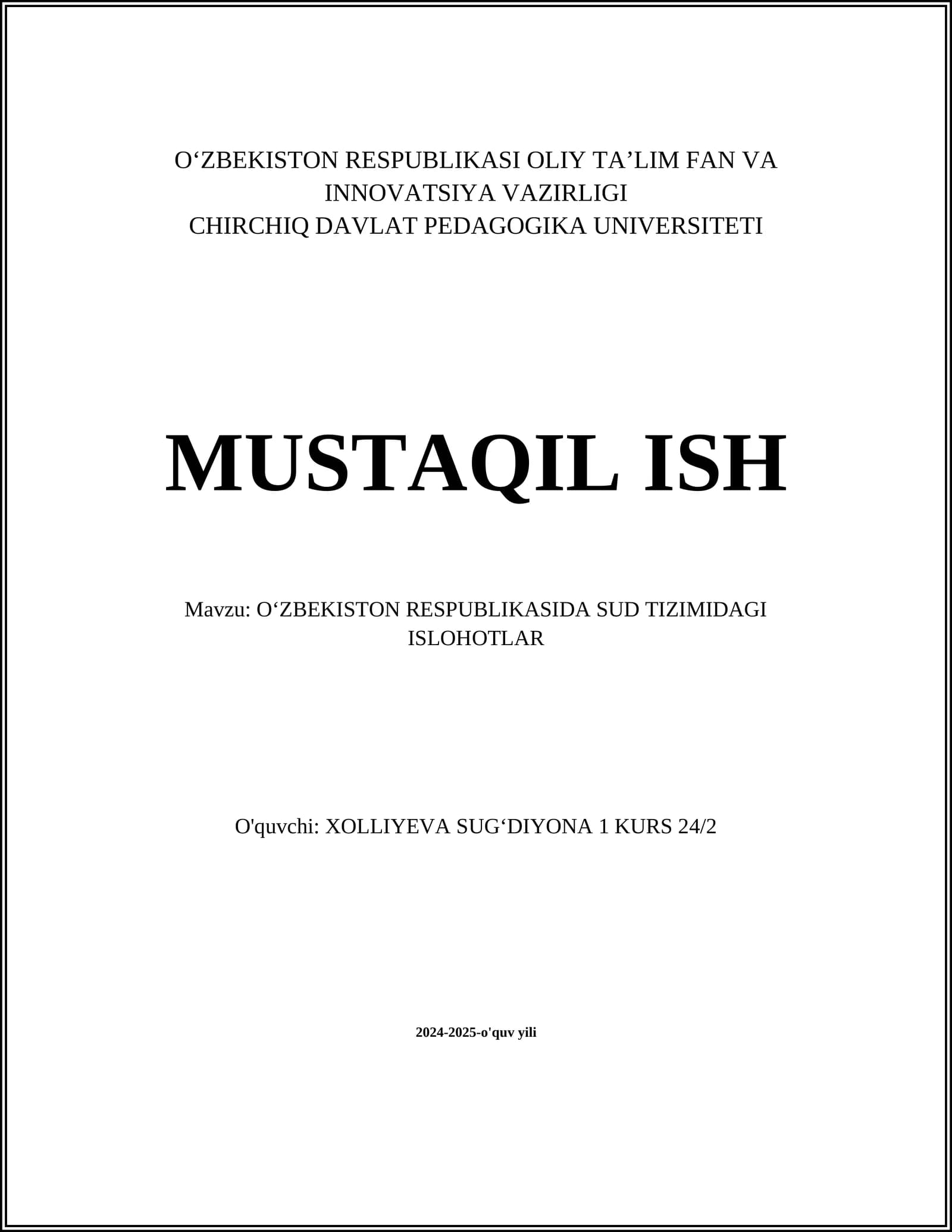 O‘ZBEKISTON RESPUBLIKASIDA SUD TIZIMIDAGI ISLOHOTLAR