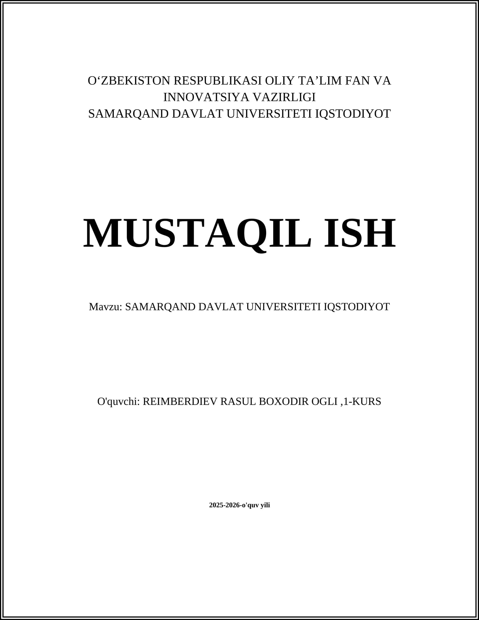 SAMARQAND DAVLAT UNIVERSITETI IQSTODIYOT
