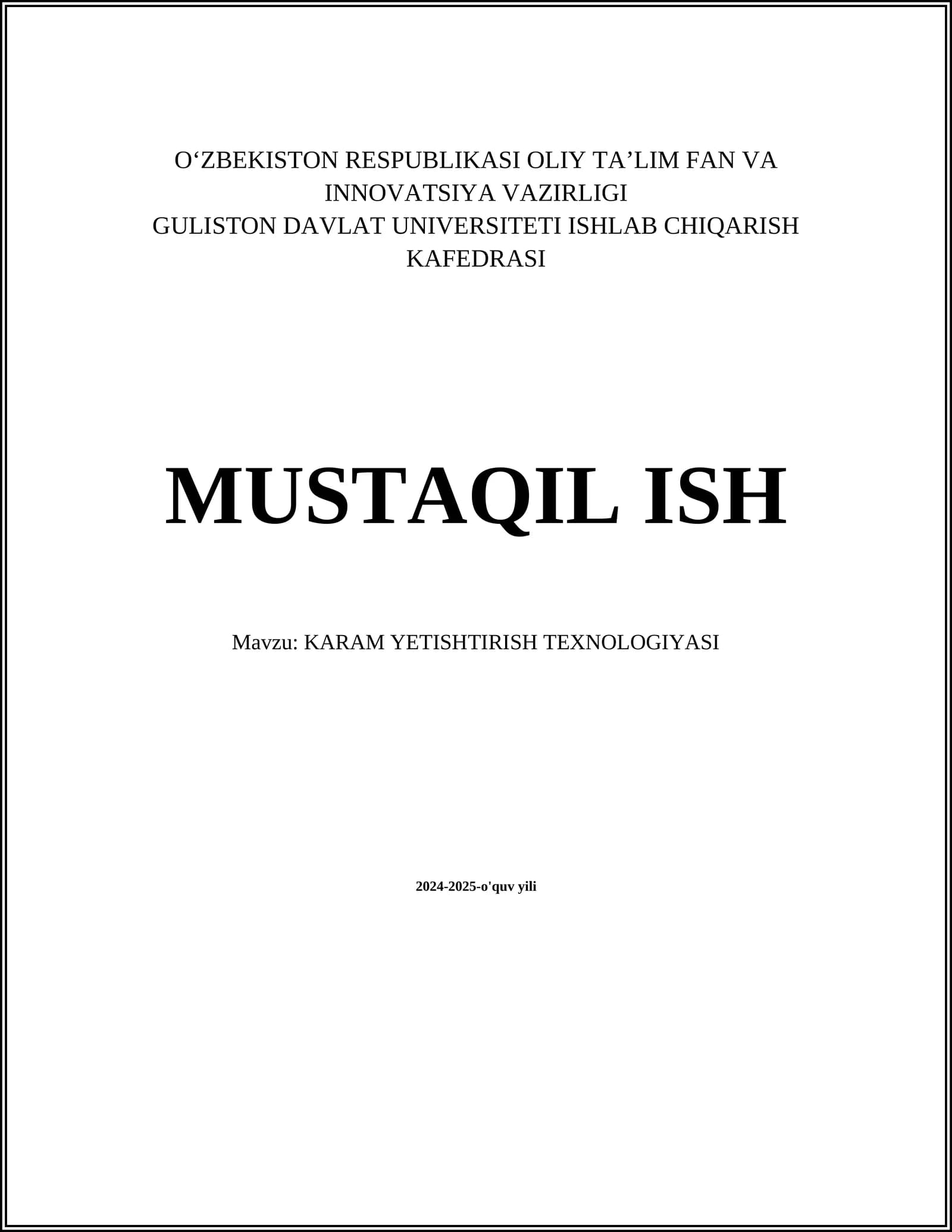 KARAM YETISHTIRISH TEXNOLOGIYASI