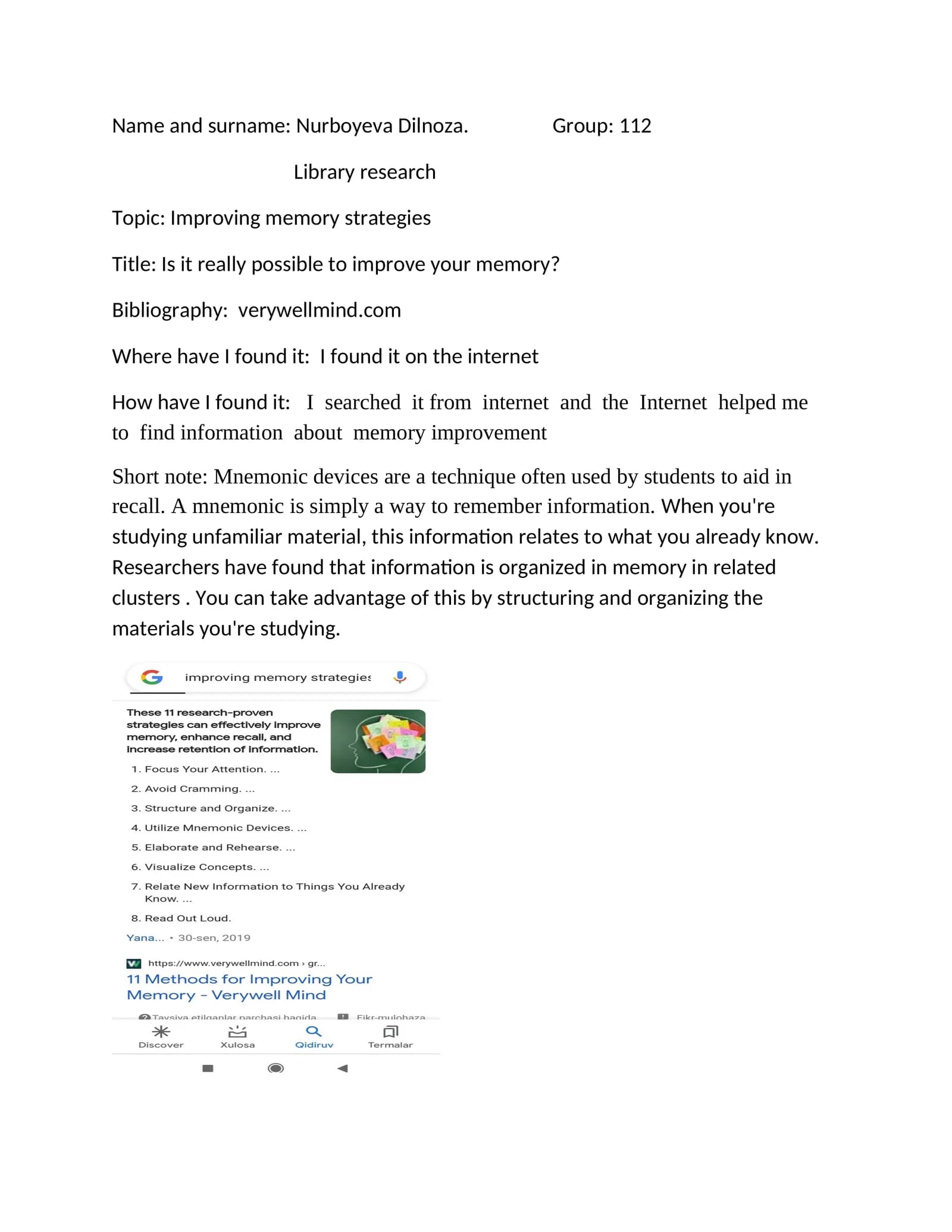 Improving memory strategies