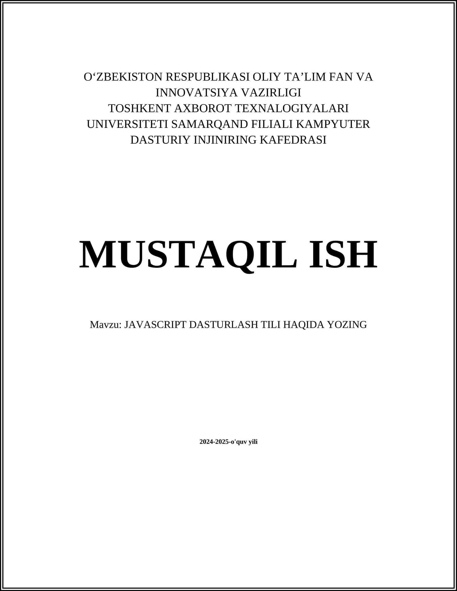 JAVASCRIPT DASTURLASH TILI HAQIDA YOZING