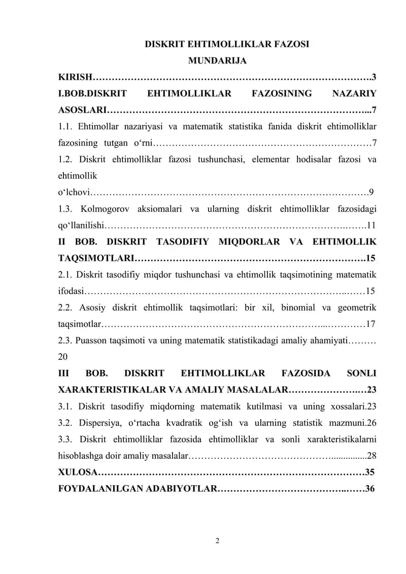 DISKRIT EHTIMOLLIKLAR FAZOSI