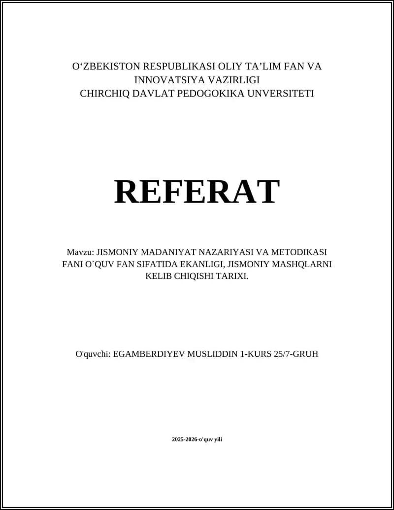 JISMONIY MADANIYAT NAZARIYASI VA METODIKASI