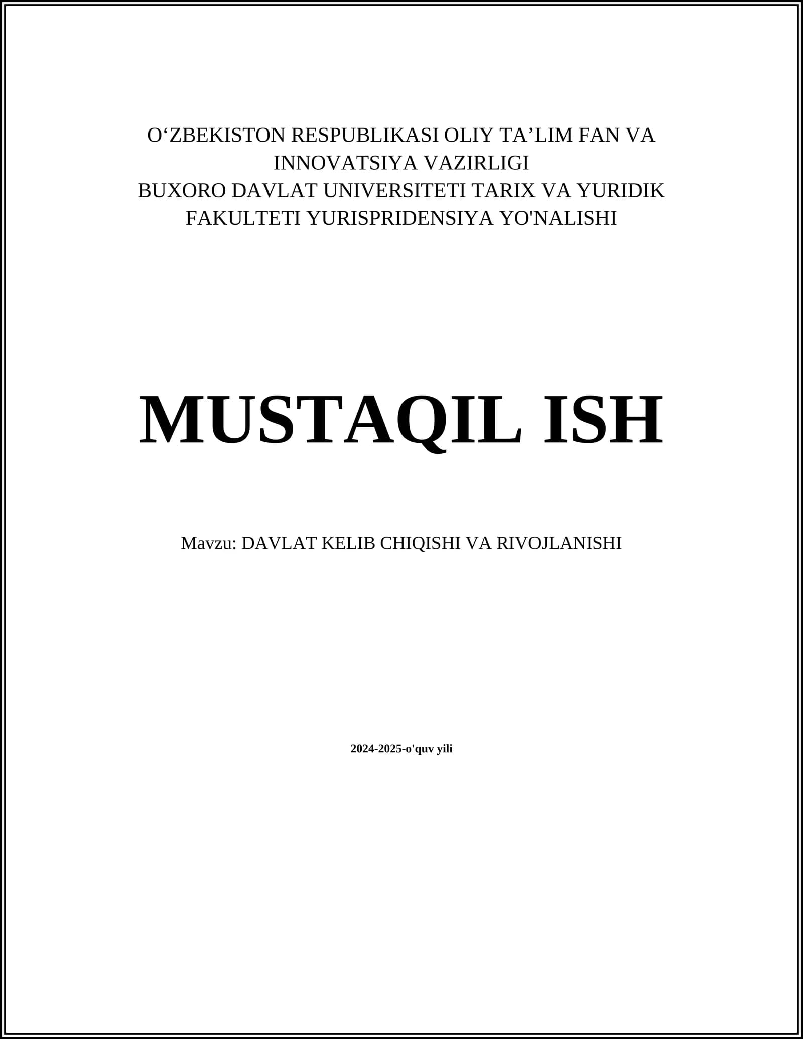 DAVLAT KELIB CHIQISHI VA RIVOJLANISHI