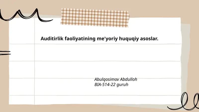 Audit faoliyatining me'yoriy huquqiy asoslari