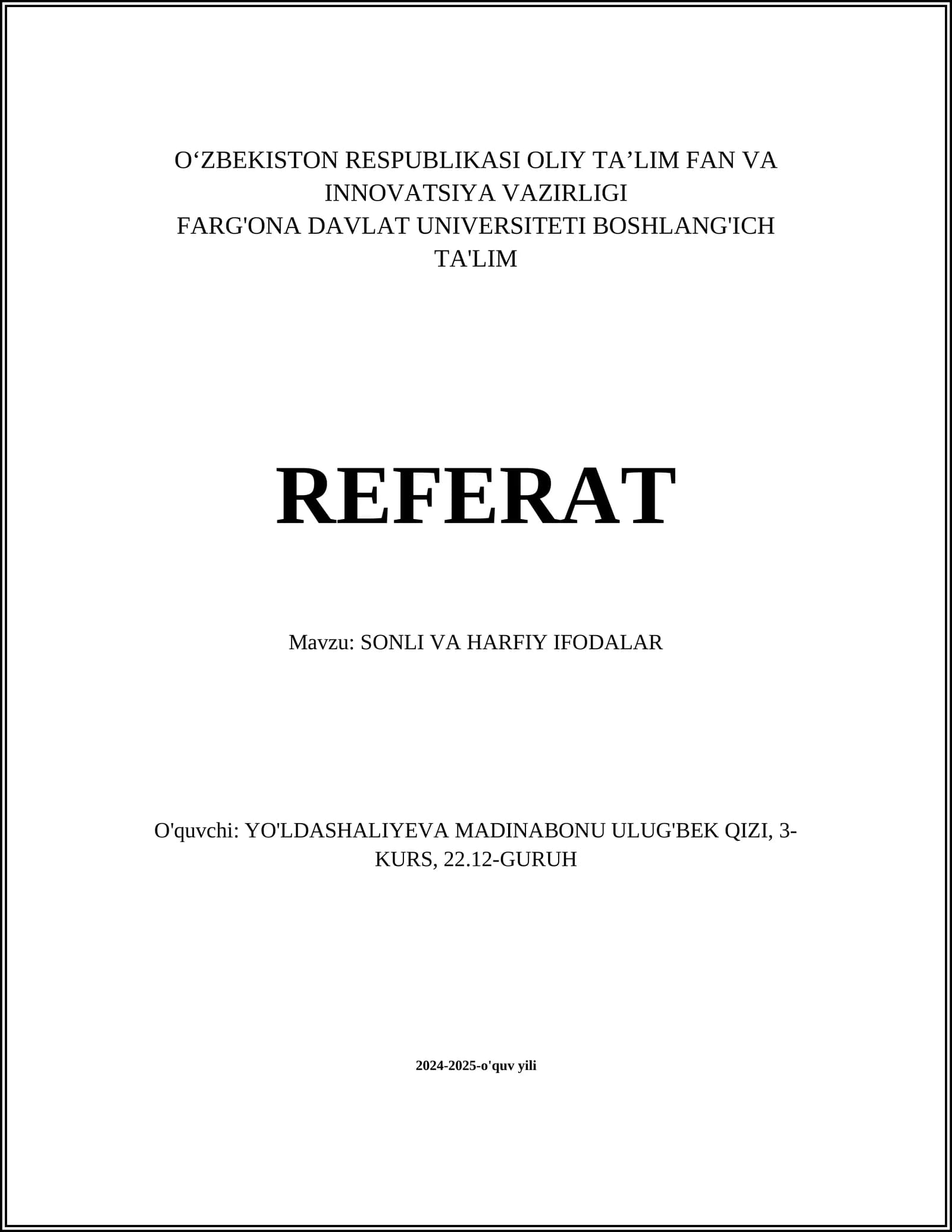 SONLI VA HARFIY IFODALAR