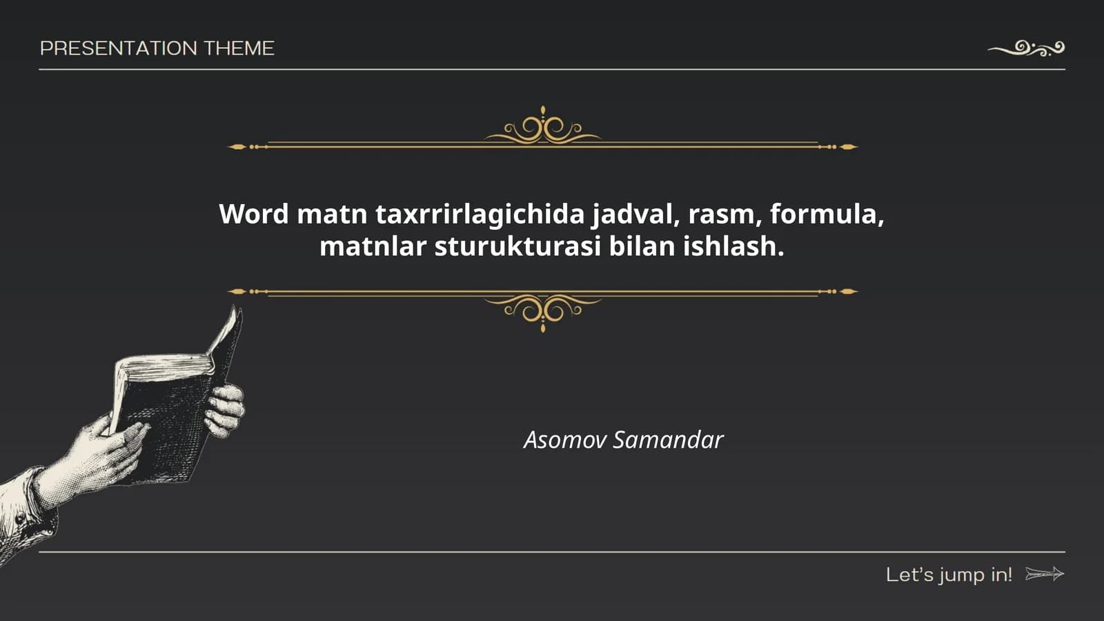 Word matn taxrrirlagichida jadval, rasm, formula, matnlar sturukturasi bilan ishlash
