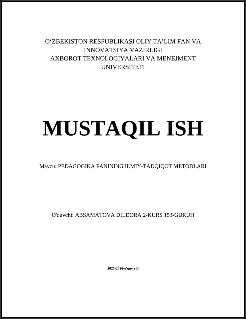 PEDAGOGIKA FANINING ILMIY-TADQIQOT METODLARI