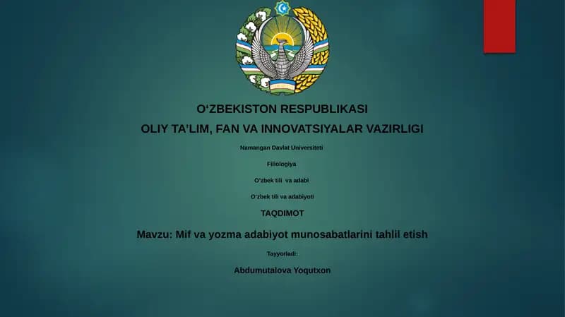 Mif va yozma adabiyot munosabatlarini tahlil etish