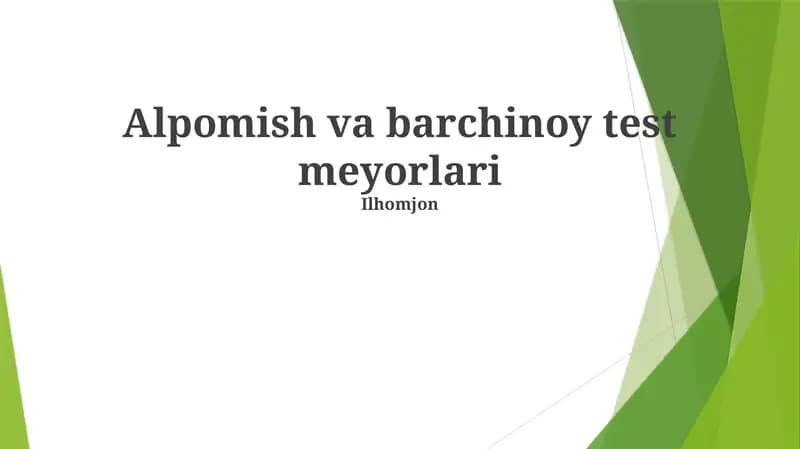 Alpomish va barchinoy test meyorlari