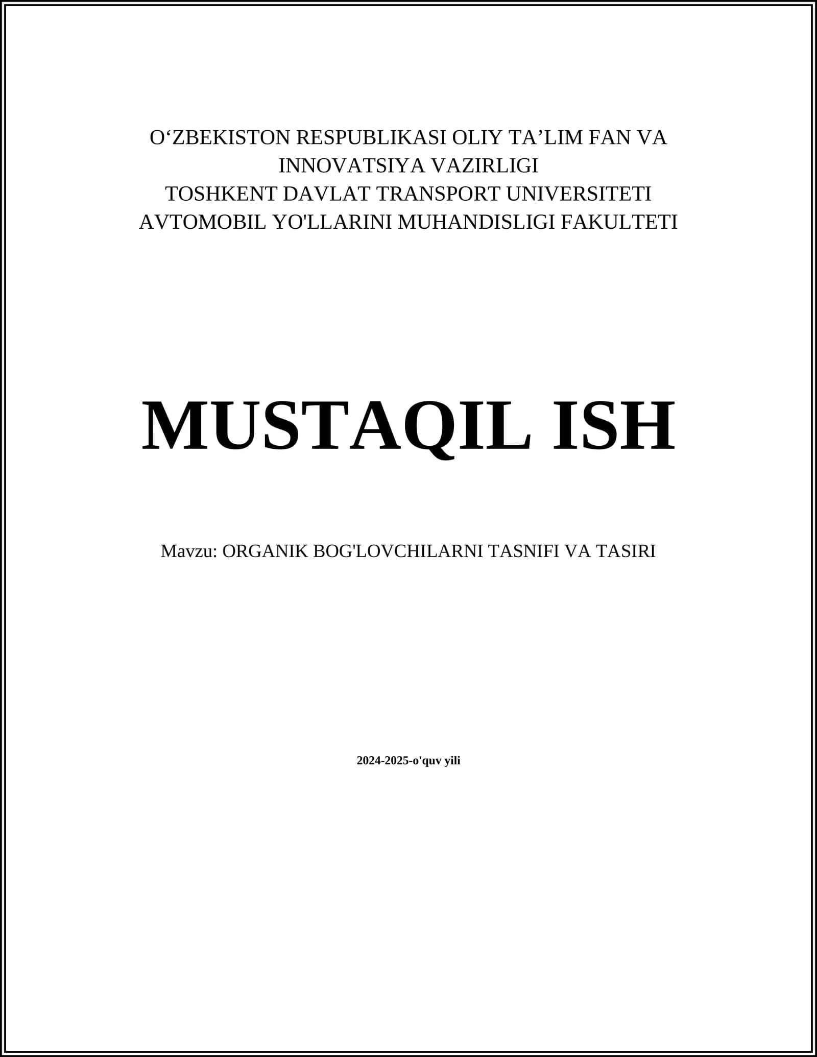 ORGANIK BOG'LOVCHILARNI TASNIFI VA TASIRI