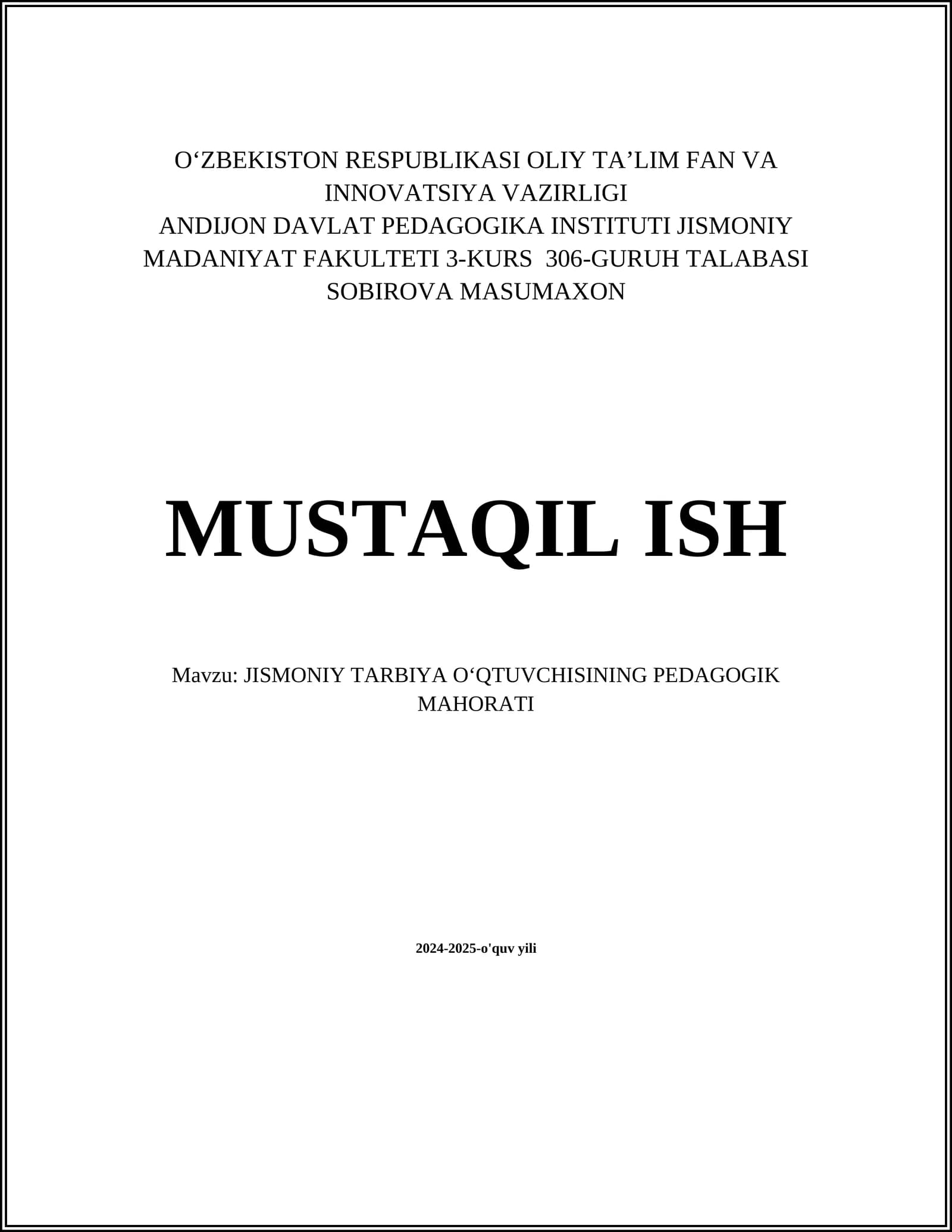 Jismoniy tarbiya o‘qituvchisining pedagogik mahorati